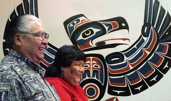 Pat Brown, 66, (left) a former Stillaguamish tribal member who's now a Puyallup tribal elder, and Shirley Munger, 55, a Stillaguamish tribal elder, are interviewed for a video project recording the stories and memories of the Stillaguamish Tribe. Photo by Stephanie S. Cordle / The Herald 