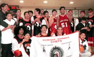 Shoshone-Bannock Chiefs celebrating their district championship.
